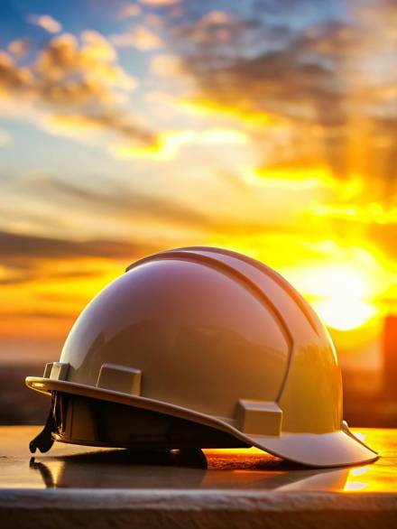 Beautiful,Image,Of,An,Engineering,Helmet,At,Sunset,,Civil,Construction