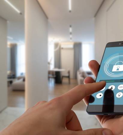 Smart,Home,Automation,App,On,Smartphone,Hold,By,Female,Hand